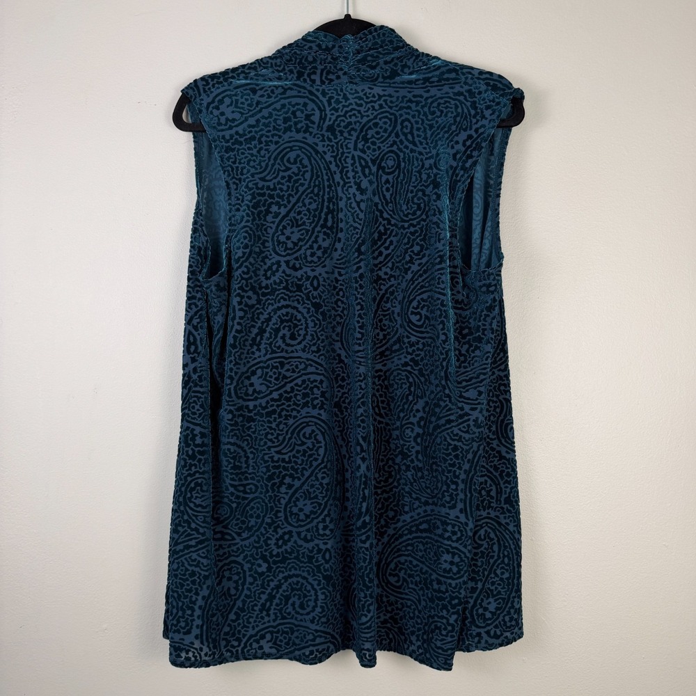 Susan Graver Cardigan Vest Women's Small Green Paisley Velvet Burnout Open Front - Picture 9 of 12